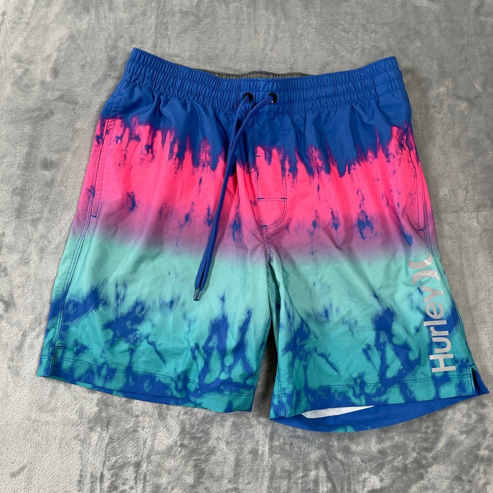 Hurley Mens Swim Trunks Size Medium Tie Dye Ombre Blue Pink Teal